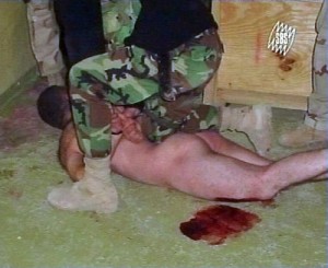 A leaked photo from Abu Ghraib